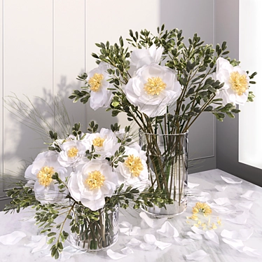 Elegant White Peony Vase 3D model image 1 