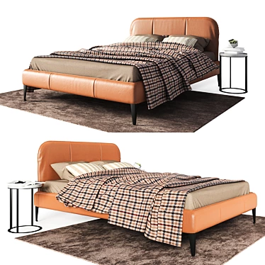 Aris Leather Bed Set with Lithos Table & Décor 3D model image 1 