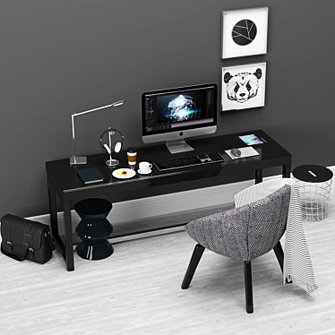 Minimalistic Office Setup: Fulton Desk, Russell Lounge Chair, iMac & Beats Headphone 3D model image 1 