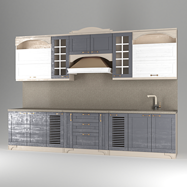 Ultimate Kitchen Block: 3415mm Length, LMDF Material, MDF Veneer Facades, 900mm Extractor 3D model image 1 