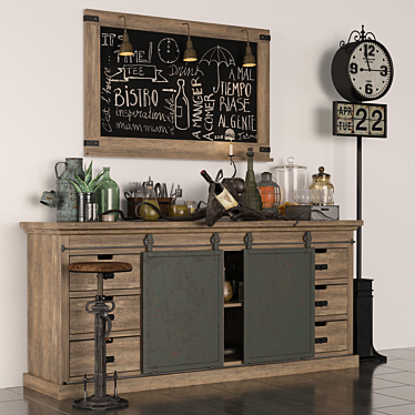 Industrial Mango Wood Buffet 3D model image 1 