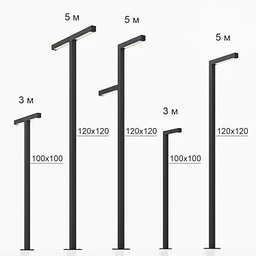 Steel Profile Streetlights, Black Finish 3D model image 1 