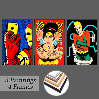 3-Piece Wall Painting Set with Multiple Frame Options 3D model image 1 