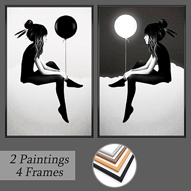 Artistic Set: 2 Wall Paintings with 4 Frame Options 3D model image 1 