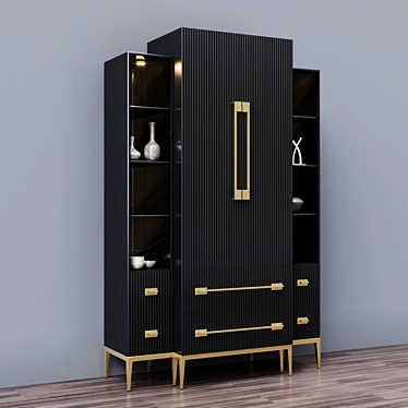 Ebony Satin Tall Cabinet: Elegant Storage Solution 3D model image 1 