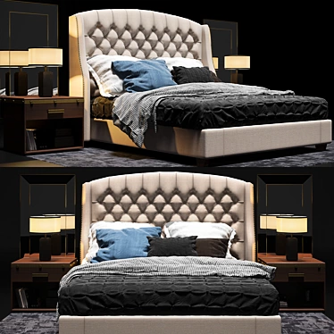 Rustic Elegance: Restoration Hardware Tufted Bed 3D model image 1 