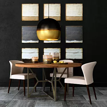 Trendy Dining Set: Elara Pendant Light, Curran Crema Chairs, Hayes Round Table 3D model image 1 
