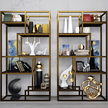 Décor Collection: Rack with Figurines, Vases, Pictures, Candles & Books 3D model image 1 