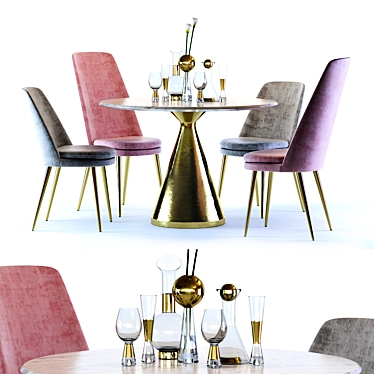 Elegant Silhouette Table & Finley Velvet Chairs 3D model image 1 