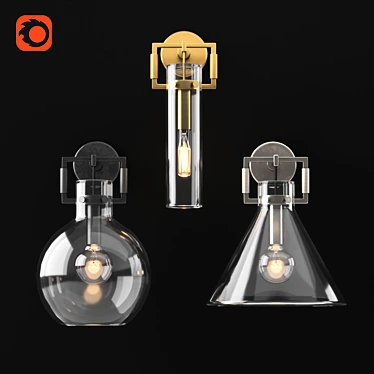 Industrial Glass Sconce Trio 3D model image 1 