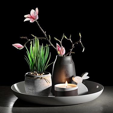 Delicate Magnolia Decor Set 3D model image 1 