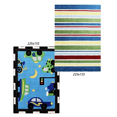 Curious Owl Kid's Rugs: Blue Stripes & Traffic 3D model image 1 