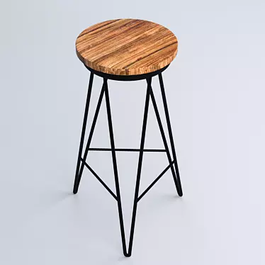 Metal Pedestal Stool with Wood Seat 3D model image 1 