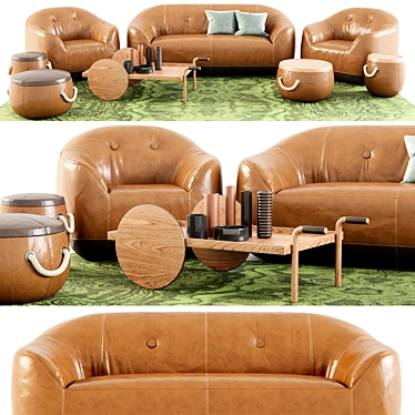 Elegant Furrow Collection: Sofa, Armchair & Accessories 3D model image 1 