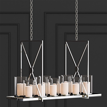Elegant Summit Chandelier: Remote-Controlled, Polished Stainless Steel & Clear Glass 3D model image 1 