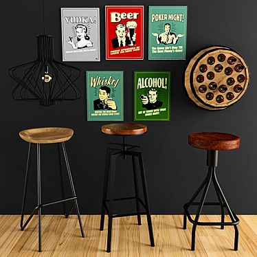 Essential Bar Set: Accessories & Chairs 3D model image 1 