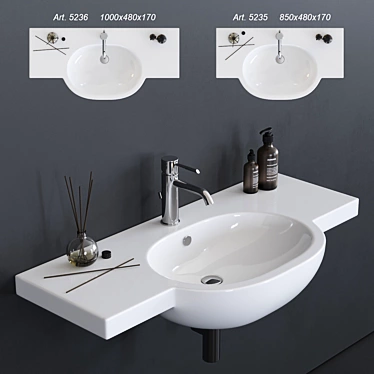 Galassia M2 Wall-Mounted Ceramic Washbasin 3D model image 1 