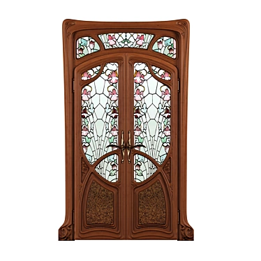 Art Nouveau Cherry Wood Doors 3D model image 1 