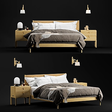 Elegant Oak Bed: Klassik Papercord 3D model image 1 