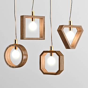 Modern Geometric Pendant: Wood and Brass 3D model image 1 