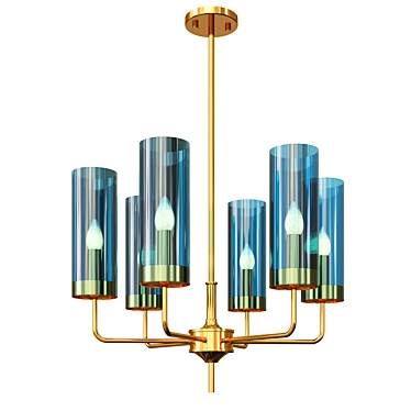 Brass & Blue Glass Tube Chandelier 3D model image 1 