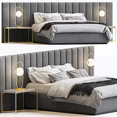 Title: Elegant Provence Bed & Lunar Side Table Set 3D model image 1 