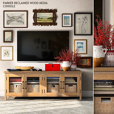 Reclaimed Wood Media Console - Stylish and Spacious 3D model image 1 
