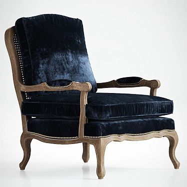 Blue Velvet French Bergere Chair 3D model image 1 