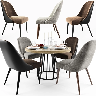 Zuma Round Dining Table Set 3D model image 1 