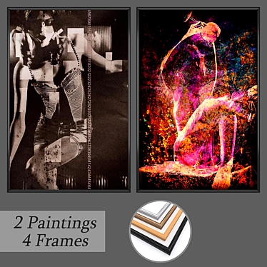 Versatile Set of Wall Paintings with Frames 3D model image 1 