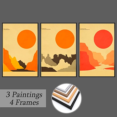 Artistic Framed Wall Paintings Set 3D model image 1 