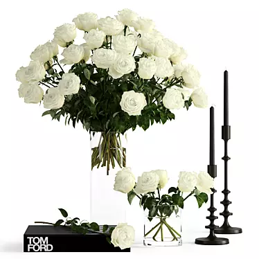 Elegant White Rose Vase Decor 3D model image 1 