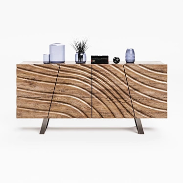 Modern Walnut Buffet with 4 Doors 3D model image 1 