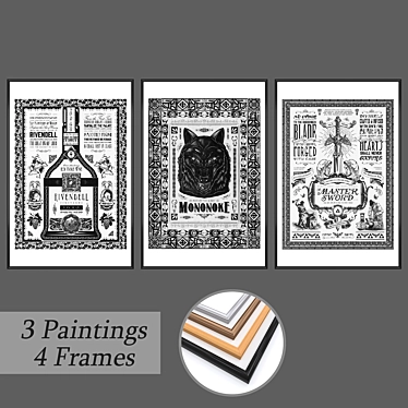 Elegant Frame Set with 3 Wall Paintings 3D model image 1 