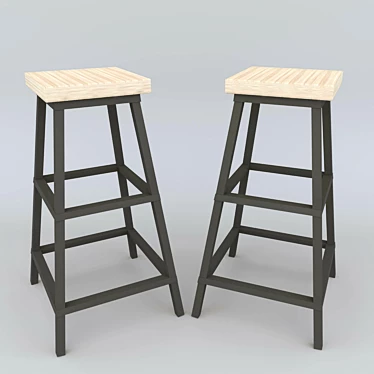 Rustic Wooden Metal Leg Stool 3D model image 1 