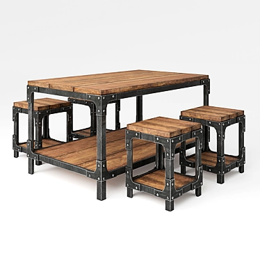 Industrial Set: Table and Chairs 3D model image 1 