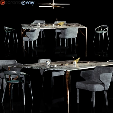 Luxury Henge Saetta Table Set 3D model image 1 