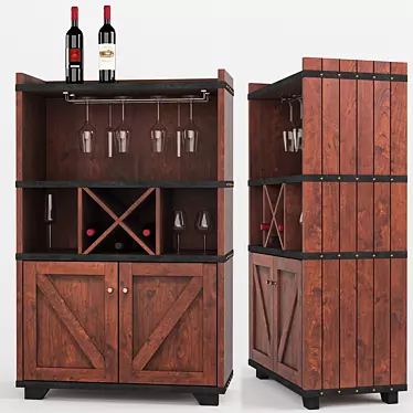 Rustic Wine Cabinet Buffet - Furniture of America 3D model image 1 