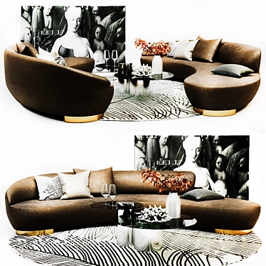 Sleek Vladimir KAGAN Curved Sofa 3D model image 1 