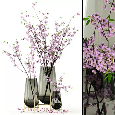 Echasse Vases with Cherry Blossoms 3D model image 1 