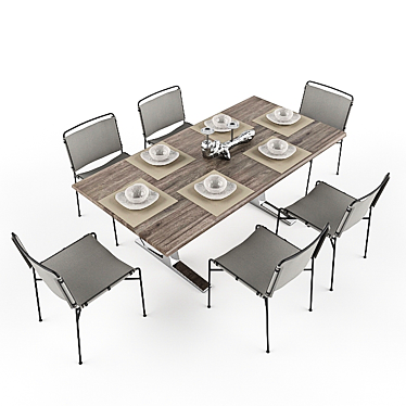 Modern Dining Table Set with Chairs 3D model image 1 