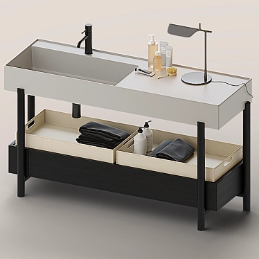 Rectangular Ceramic Washbasin with Integrated Countertop 3D model image 1 