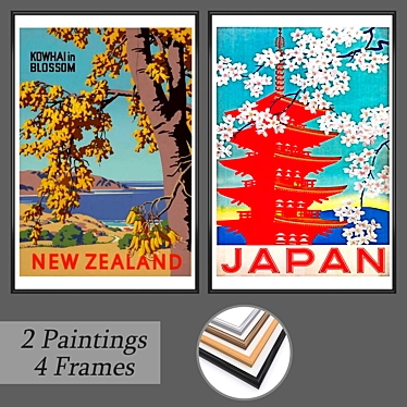 Decor Set: 2 Paintings & 4 Frame Options 3D model image 1 