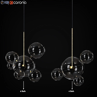 Bolle 4 & 6 Lamp Set: Modern Brass & Glass Suspension Light 3D model image 1 