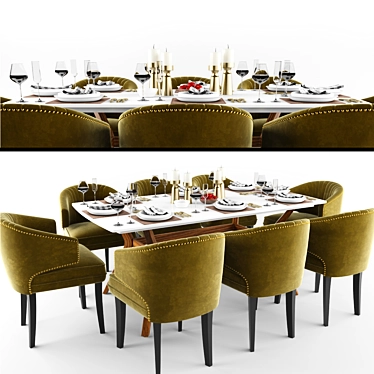 Velvet Ibis Dining Chair: Elegant Seating with Aged Brass 3D model image 1 