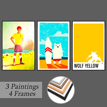 3-Piece Set with 4 Frame Options 3D model image 1 