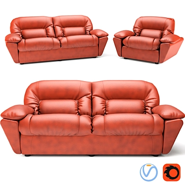 Modern Leather Sofa & Armchair Set 3D model image 1 
