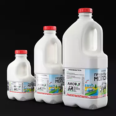 Milk Bottle Trio: 2.0L, 0.9L, 0.5L 3D model image 1 