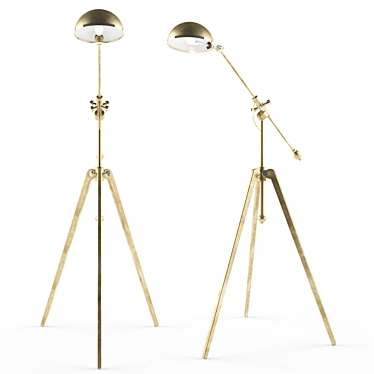 Vintage Brass Tripod Floor Lamp 3D model image 1 