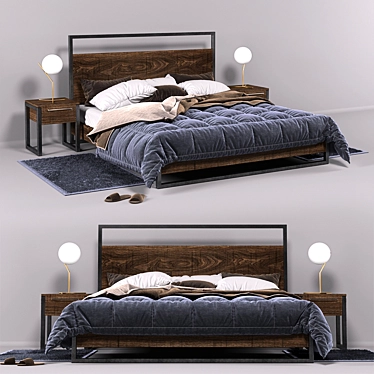 Modern Loft Bed with Wood and Metal Frame 3D model image 1 